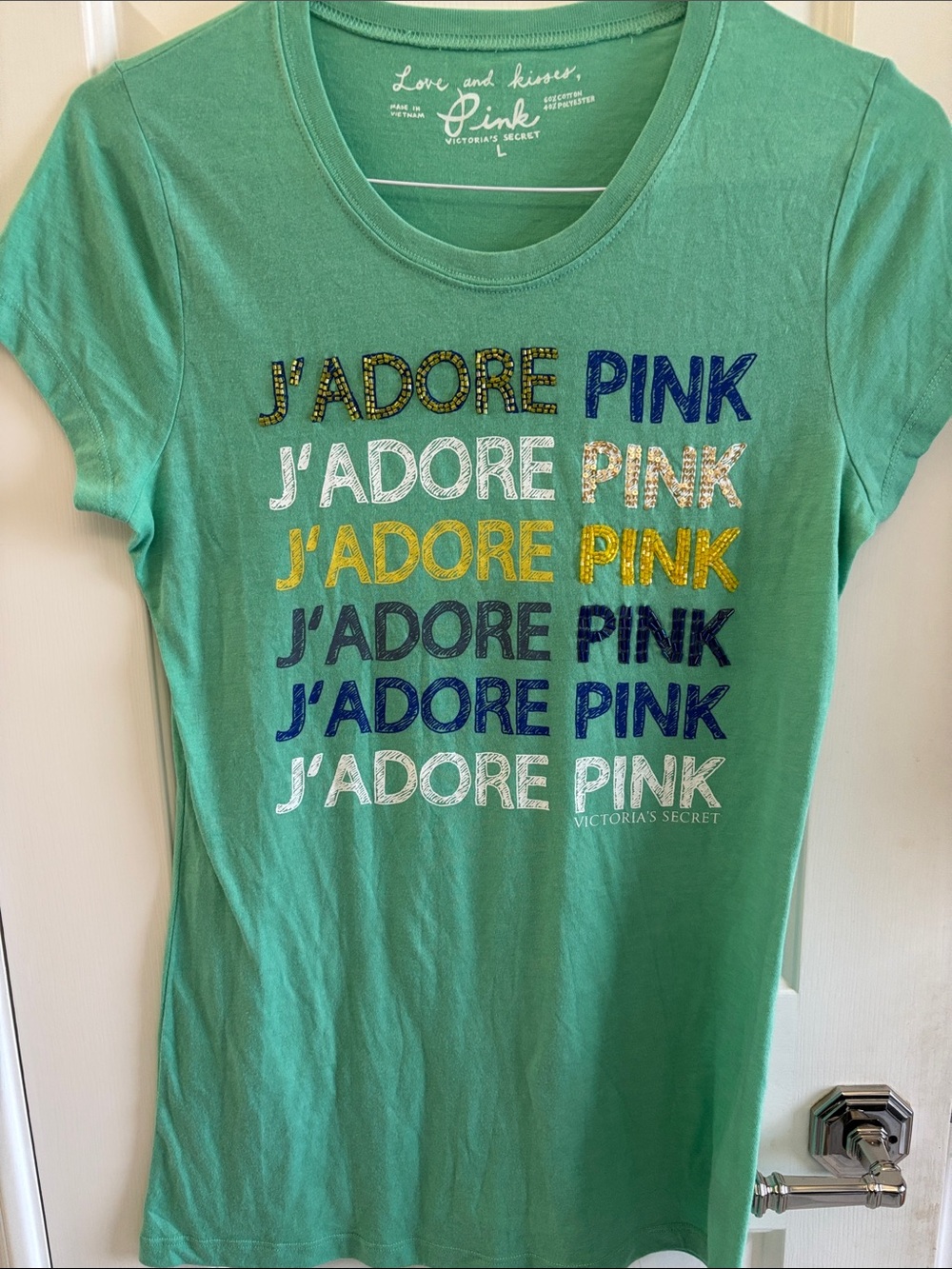 PINK Victoria's Secret J'Adore Graphic Short Sleeve Tee in Mint Green